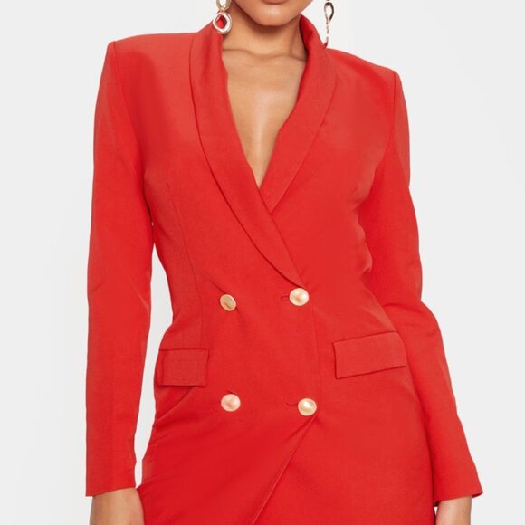 Red Gold Button Blazer Dress - Picture 1 of 5